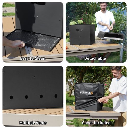 4 in 1 Outdoor Wood Fired Pizza Oven Portable Pizza Maker 2 Layer Detachable Grill with Grill Grate - 16 inch - Image 3