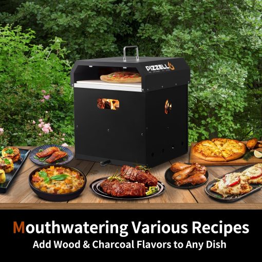 4 in 1 Outdoor Wood Fired Pizza Oven Portable Pizza Maker 2 Layer Detachable Grill with Grill Grate - 16 inch - Image 4
