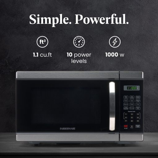 Farberware Professional FMO11AHTBKL 1.1 Cu. Ft. 1000-Watt Microwave Oven, Stainless Steel - Image 4