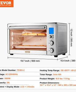 10-IN-1 Convection Oven, 28L/29.6Qt Multifunctional Conventional Oven Countertop, 1800W 4-Tier Toaster with Front Glass Door