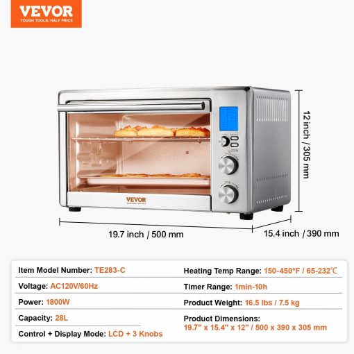 10-IN-1 Convection Oven, 28L/29.6Qt Multifunctional Conventional Oven Countertop, 1800W 4-Tier Toaster with Front Glass Door