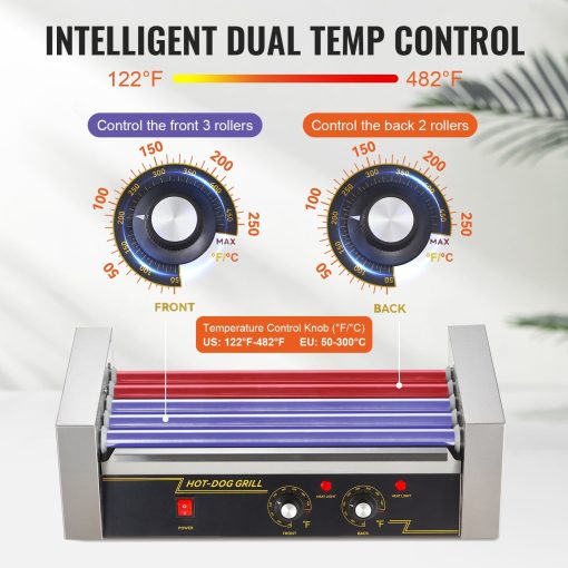 Hot Dog Roller Stainless Sausage Grill Cooker Machine with Dual Temp Control Glass Hood Acrylic Cover Bun Warmer - Image 5