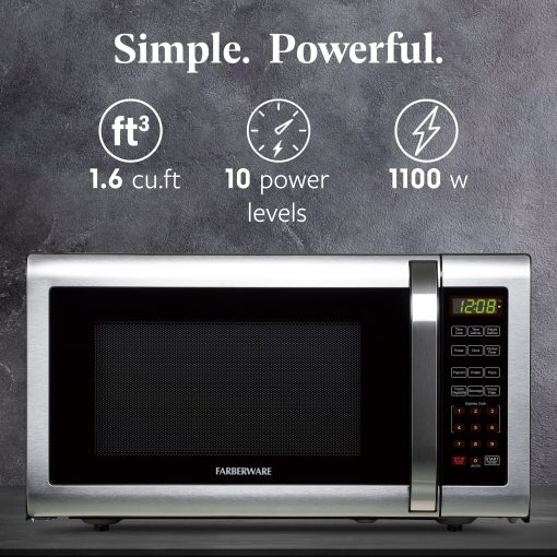 Farberware 1.6 Cu. Ft. Microwave Oven, Brushed Stainless Steel - Image 3