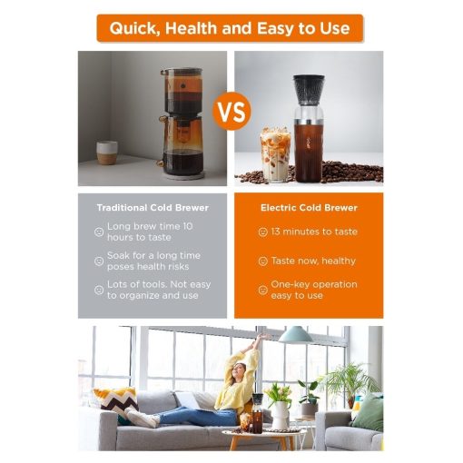 Commercial Chef Quick Cold Brew Coffee Maker, Battery Powered Coffee Maker with Fast Extraction - 10.98&rsquo&rsquo X 3.39dia
