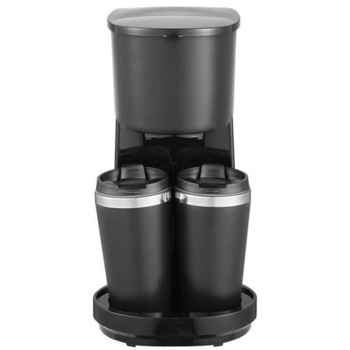 Elite Cuisine EHC260 Dual Coffee Maker with Two Stainless Steel Interior Travel Mugs, Black