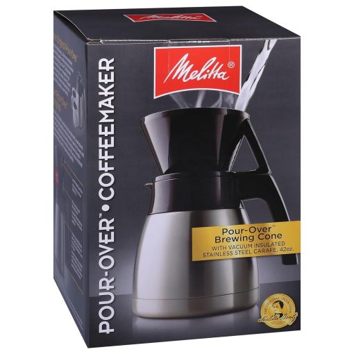 Melitta Pour-Over Coffee Brewer & Stainless Steel Carafe Set with Coffee Filters, 42 Ounce Set - Silver
