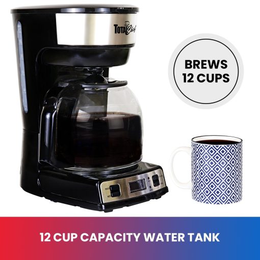 Total Chef Programmable 12-Cup Coffee Maker with Filter Black,Silver - Image 3