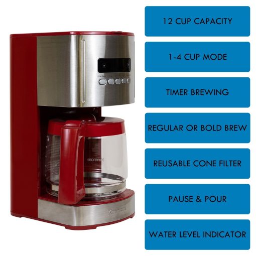 Kenmore Aroma Control Programmable 12-cup Coffee Maker, Red/Stainless - Image 3