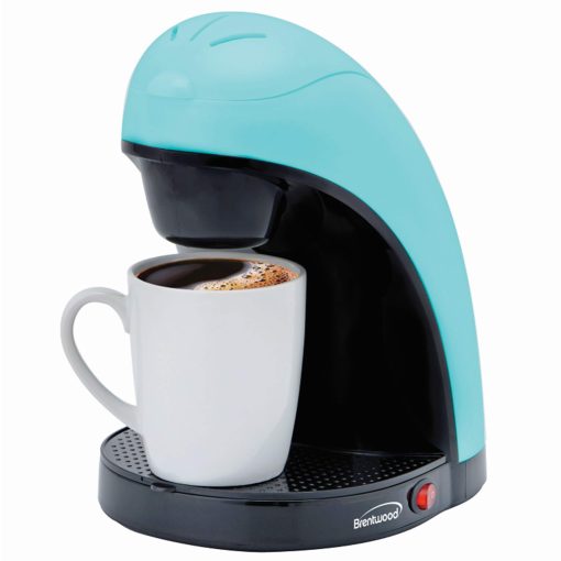 Brentwood Single Serve Coffee Maker with Porcelain Mug in Blue - 6.5 x 8.5 x 9 inches