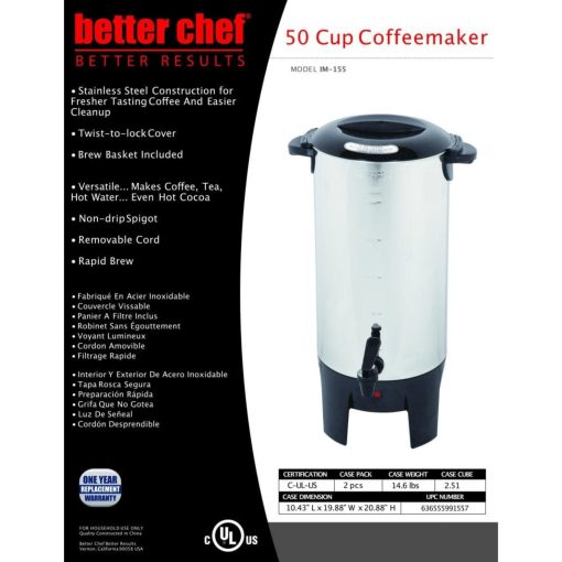 Better Chef 10 to 50 Cup Stainless Steel Urn Coffeemaker - Image 5