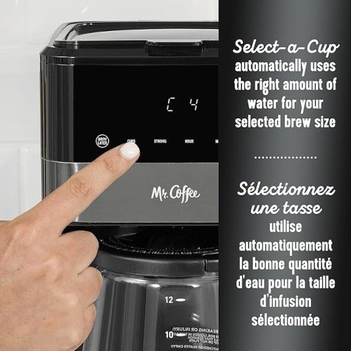 Mr. Coffee 12 Cup Programmable Coffee Maker with LED Touch Display, Black Stainless Steel - Image 3