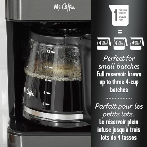 Mr. Coffee 12 Cup Programmable Coffee Maker with LED Touch Display, Black Stainless Steel - Image 4