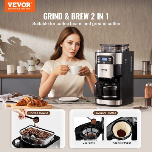 VEVOR Coffee Maker with Grinder, Coffee Machine, Grind and Brew Coffee Maker for Auto Brew, for Home Office Restaurant - Image 4