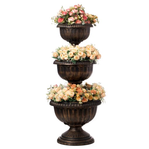 Garden Triple Stacked Flower Bowl Urn Tier Planter Decoration - Image 2