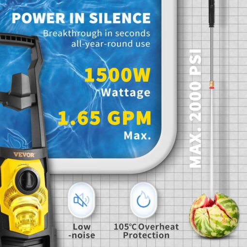VEVOR Electric Pressure Washer 2000 PSI 1.65 GPM Power w/ 30 ft Hose 5 Nozzles - 2000PSI - Image 4