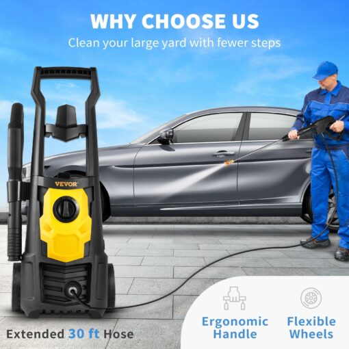 VEVOR Electric Pressure Washer 2000 PSI 1.65 GPM Power w/ 30 ft Hose 5 Nozzles - 2000PSI - Image 5
