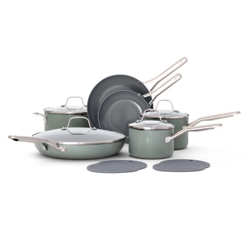 Calphalon Ceramic Nonstick 12-Piece Cookware Set, Silver Ash - Image 2