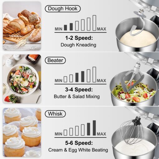 VEVOR Stand Mixer 660W 5.8Qt Electric Dough Mixer 6 Speeds LCD Screen Timing - 5.5 L - Image 4
