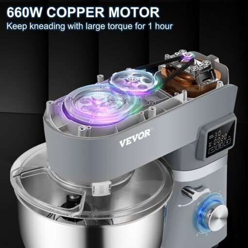 VEVOR Stand Mixer 660W 5.8Qt Electric Dough Mixer 6 Speeds LCD Screen Timing - 5.5 L - Image 6