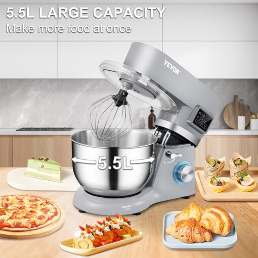 VEVOR Stand Mixer 660W 5.8Qt Electric Dough Mixer 6 Speeds LCD Screen Timing - 5.5 L - Image 7
