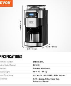Coffee Maker with Grinder, Coffee Machine, Grind and Brew Coffee Maker for Auto Brew, for Home Office Restaurant