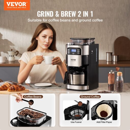 Coffee Maker with Grinder, Coffee Machine, Grind and Brew Coffee Maker for Auto Brew, for Home Office Restaurant - Image 10