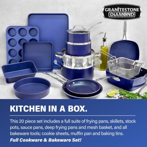 Granitestone Blue 20 Piece Nonstick Cookware and Bakeware Set - Image 3